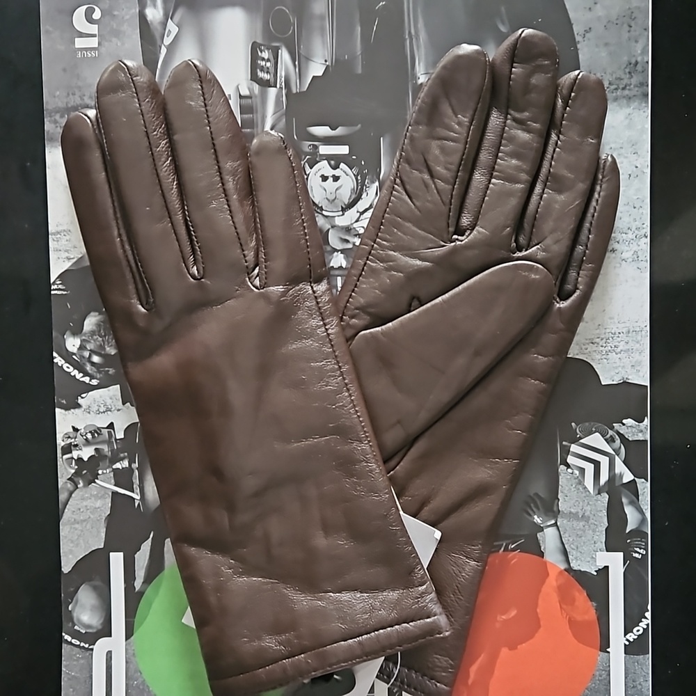 NWT - GII - Brown Leather Driving Gloves, Thinsulate Fleece-Lined